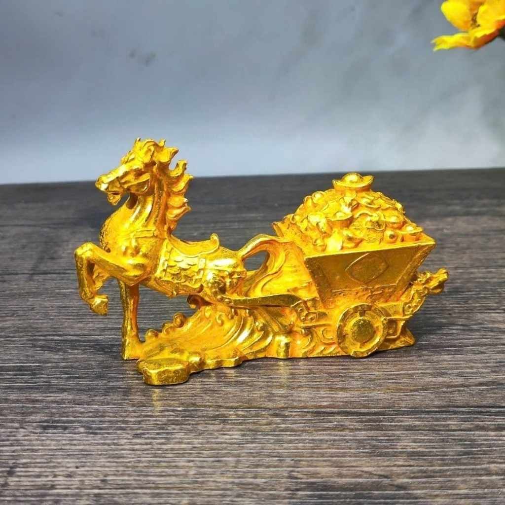  Tượng Ngựa Kéo Xe Tiền Đồng Mạ Vàng Phong Thủy BKMECN-9812 