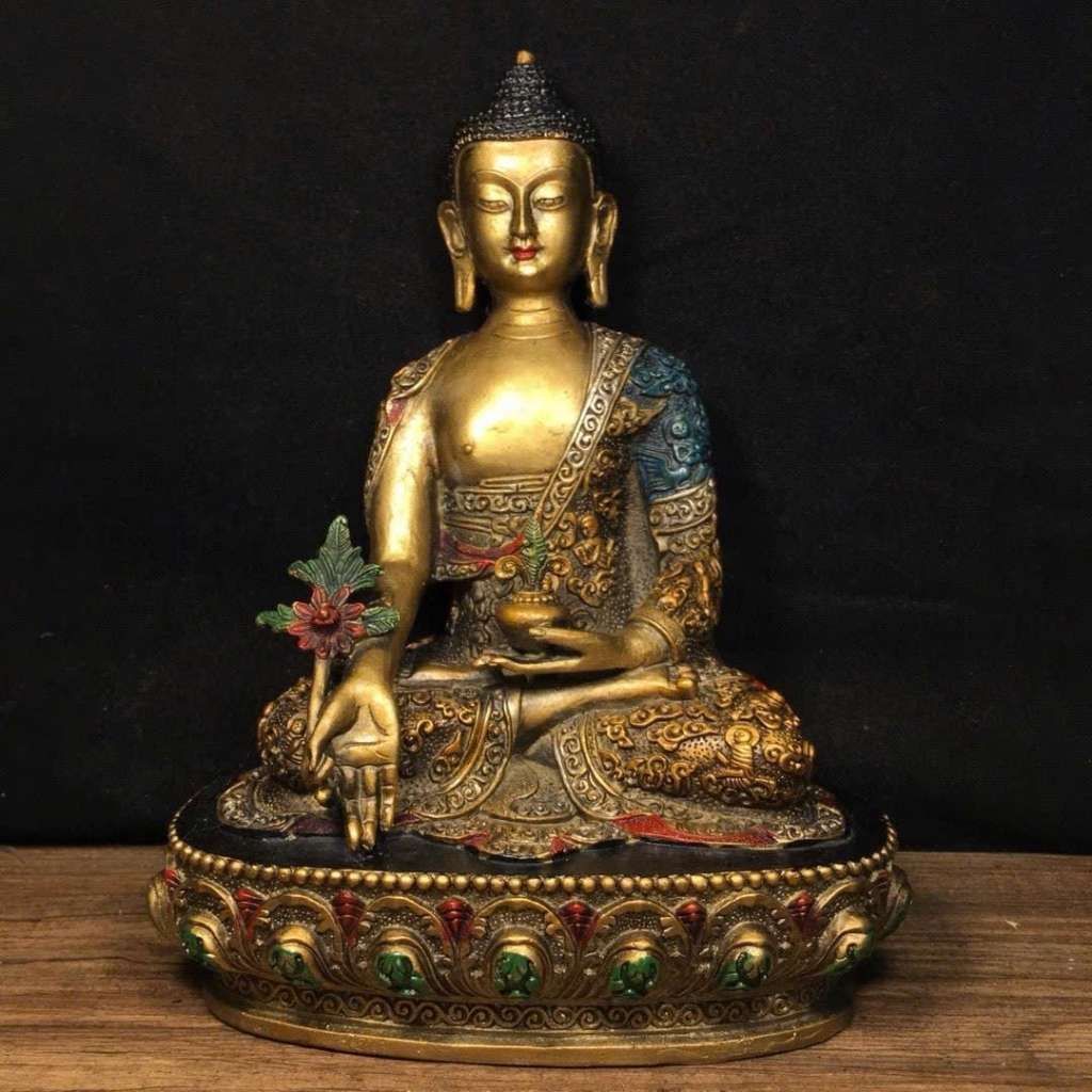  Tượng Dược Sư Phật Bằng Đồng Mạ Vàng Cao 22cm BKMECN-9813 