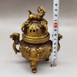  Lư Trầm Đồng Vàng Rồng Cuộn Cao 14cm BKMECN-9824 