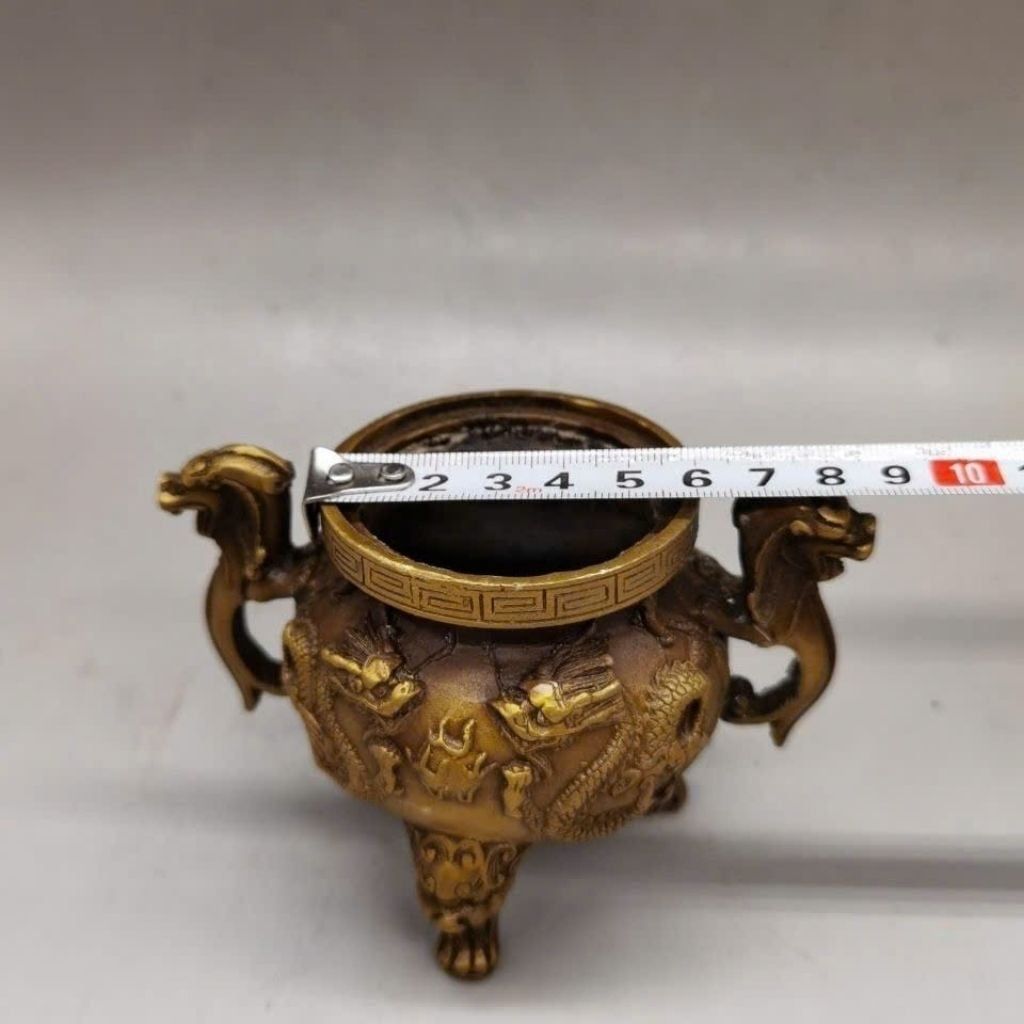  Lư Trầm Đồng Vàng Rồng Cuộn Cao 14cm BKMECN-9824 