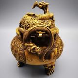  Lư Trầm Đồng Vàng Rồng Cuộn Cao 14cm BKMECN-9824 