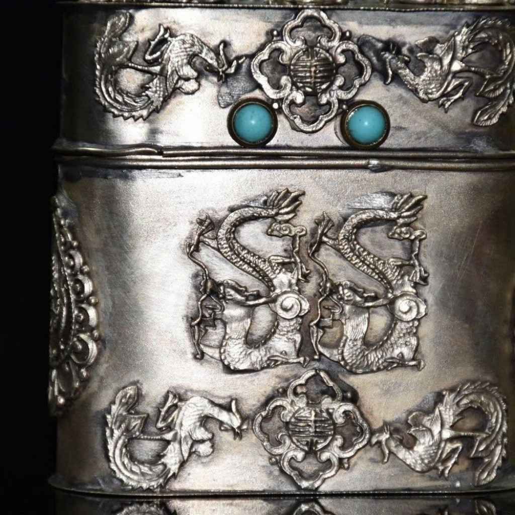  Lọ Bạc Khảm Ngọc Song Long Sưu Tầm Cao Cấp BKMECN-9834 
