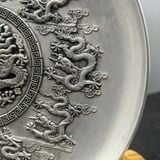  Đĩa Đồng Mạ Bạc Chạm Rồng 16cm BKMECN-9841 
