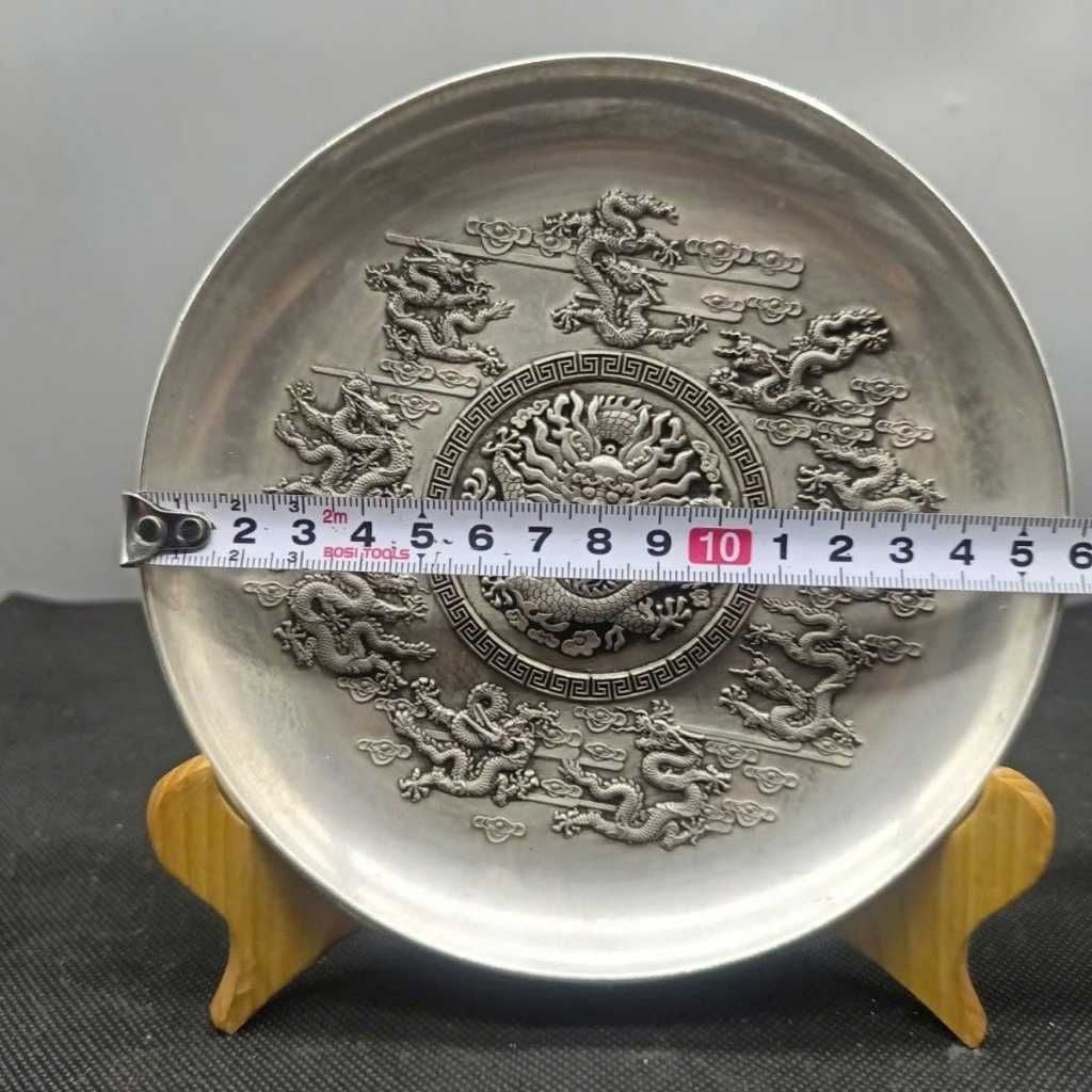  Đĩa Đồng Mạ Bạc Chạm Rồng 16cm BKMECN-9841 