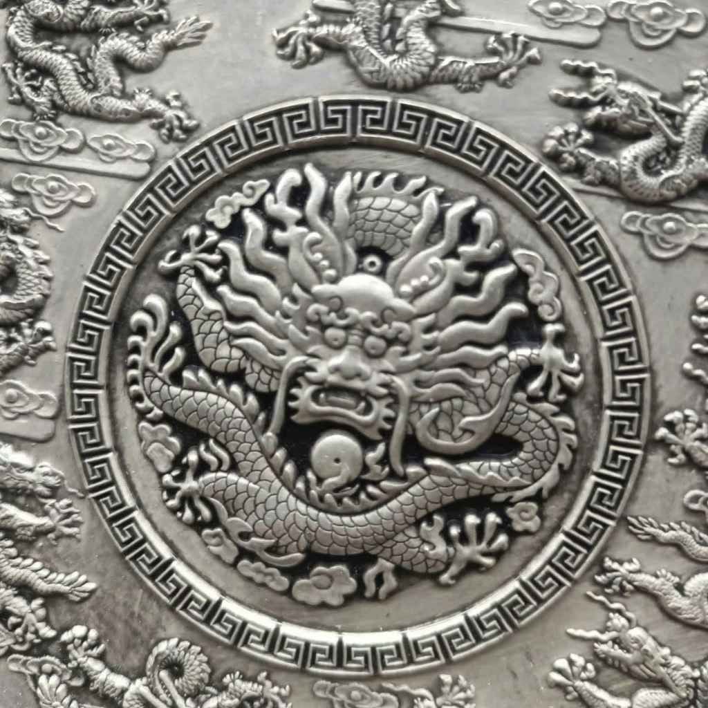  Đĩa Đồng Mạ Bạc Chạm Rồng 16cm BKMECN-9841 