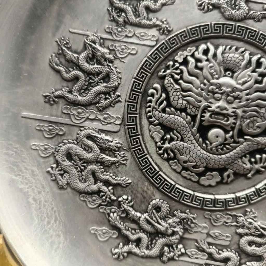  Đĩa Đồng Mạ Bạc Chạm Rồng 16cm BKMECN-9841 