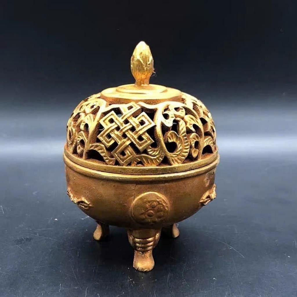  Lư Đồng Vàng Chạm Khắc Thủ Công Sưu Tầm BKMECN-9845 