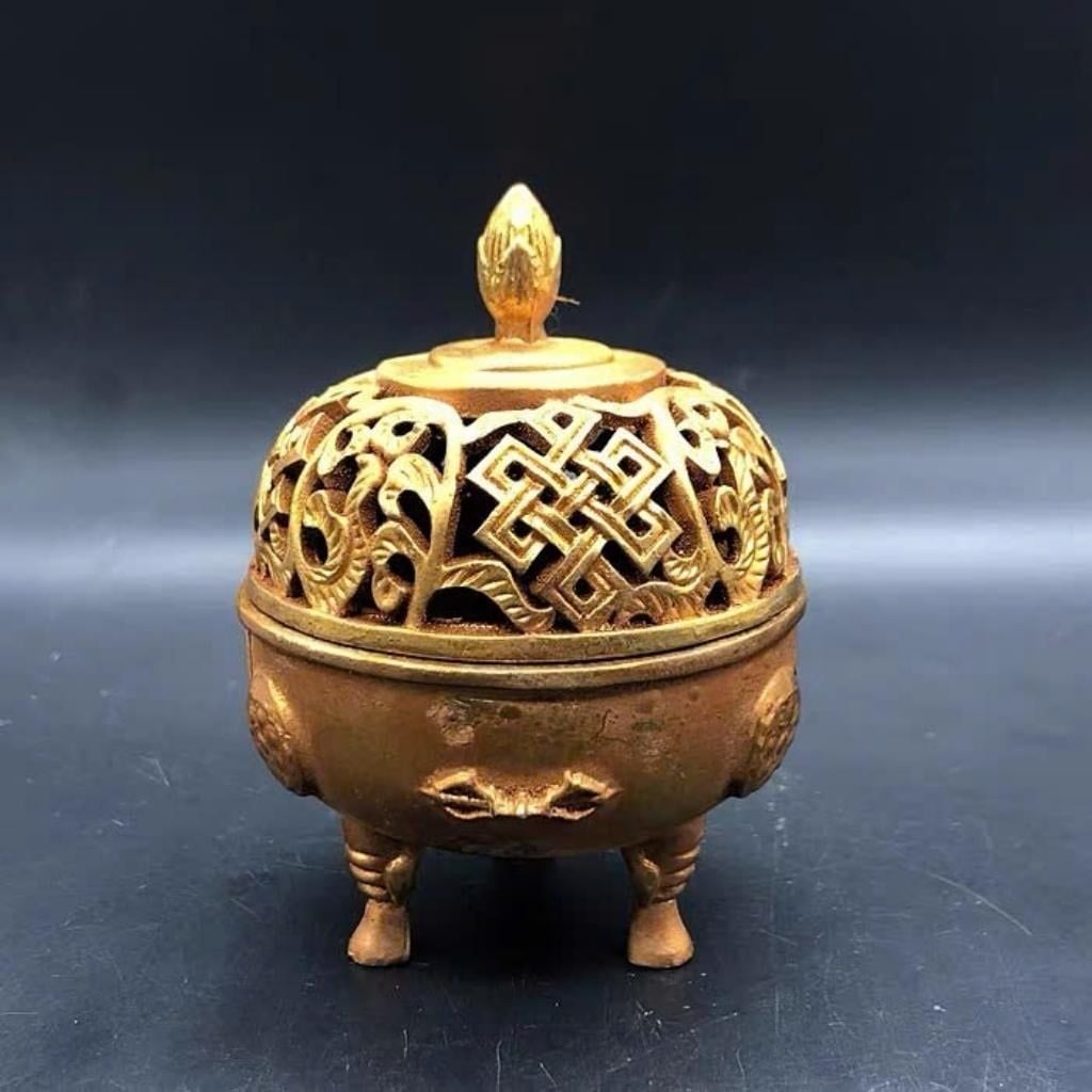  Lư Đồng Vàng Chạm Khắc Thủ Công Sưu Tầm BKMECN-9845 