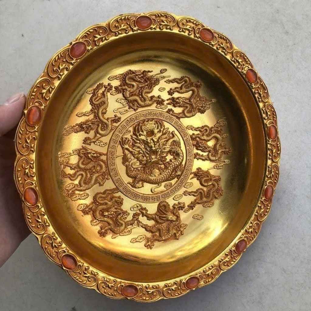  Đĩa Rồng Khảm Ngọc Cửu Long Tranh Châu Sưu Tầm Cao Cấp BKMECN-9852 