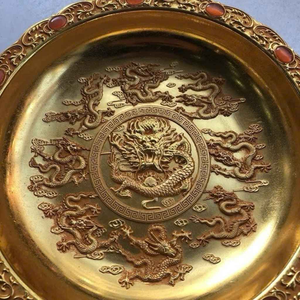  Đĩa Rồng Khảm Ngọc Cửu Long Tranh Châu Sưu Tầm Cao Cấp BKMECN-9852 