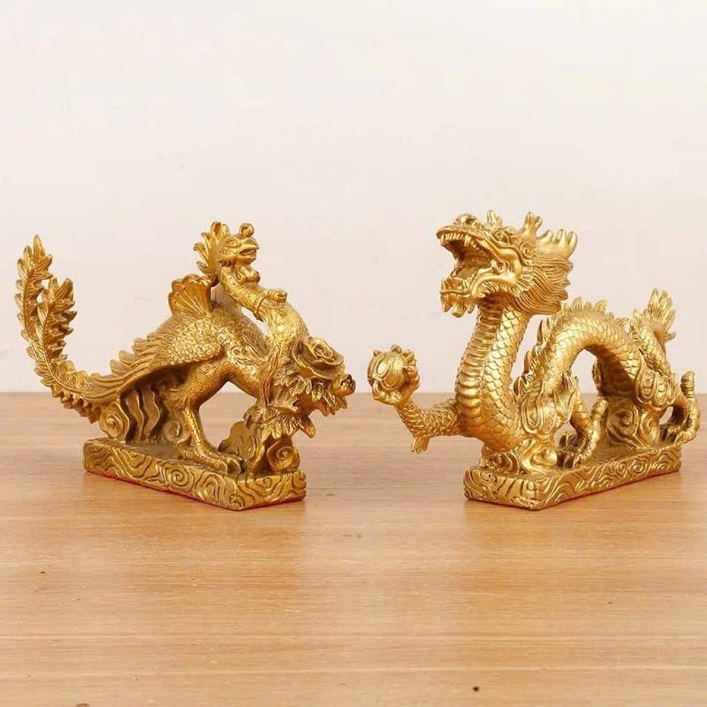  Cặp Rồng Phượng Đồng Mạ Vàng Cao Cấp BKMECN-9854 