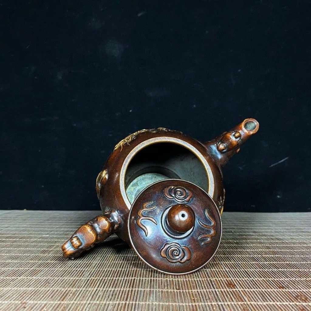  Ấm Trà Đồng Trạm Rồng Sưu Tầm Cao 13cm BKMECN-9864 