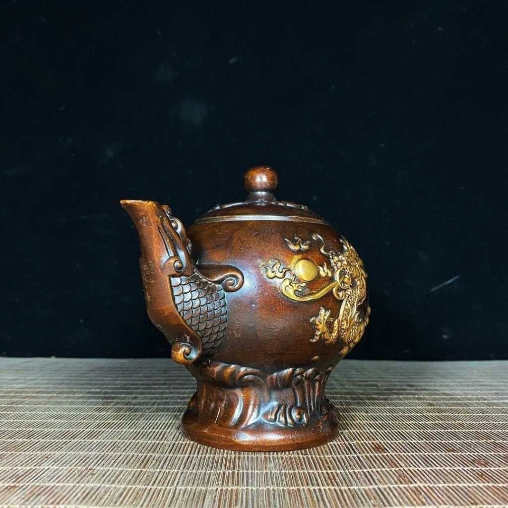  Ấm Trà Đồng Trạm Rồng Sưu Tầm Cao 13cm BKMECN-9864 