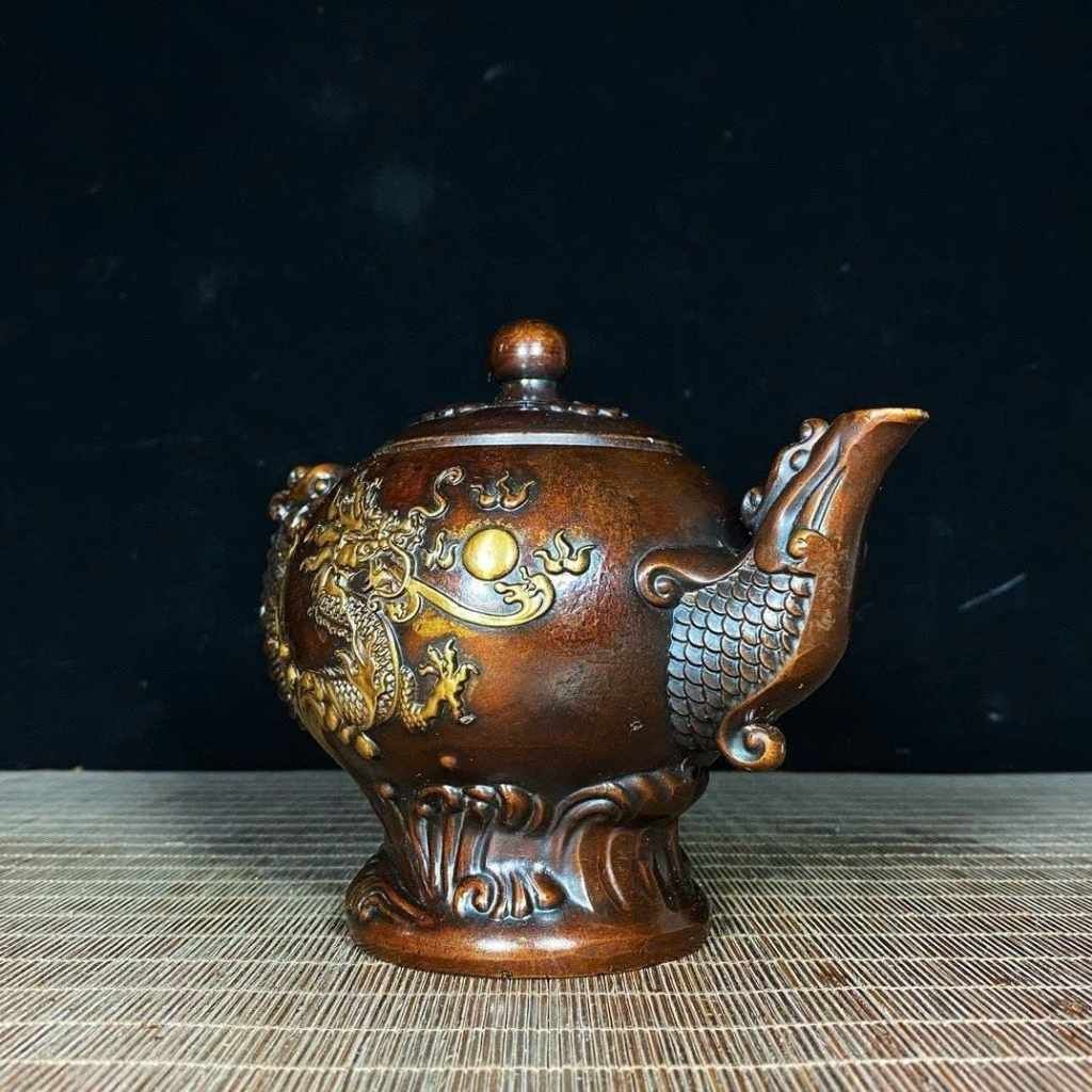  Ấm Trà Đồng Trạm Rồng Sưu Tầm Cao 13cm BKMECN-9864 
