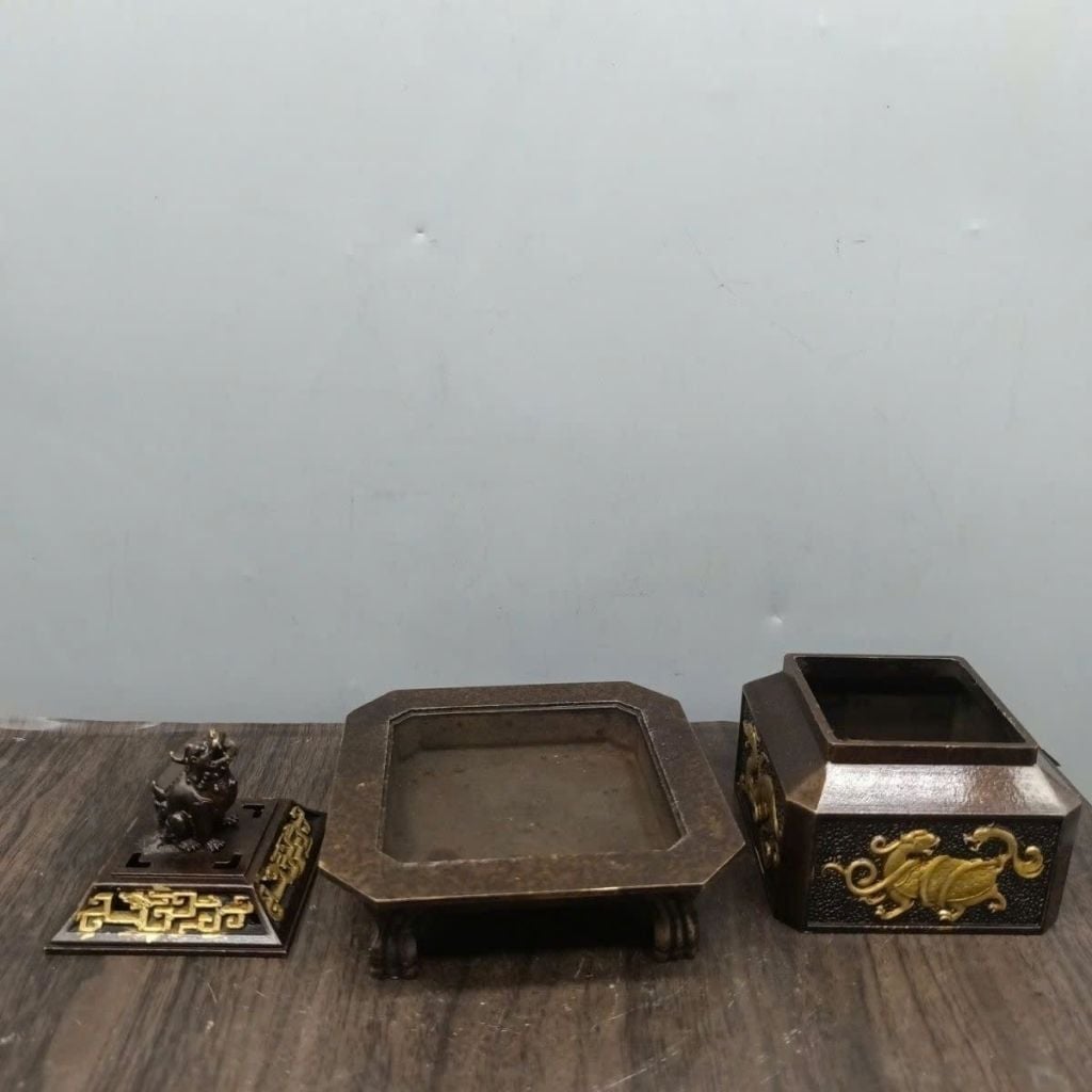  Lư Nghê Đồng Thếp Vàng Cao 12cm BKMECN-9879 