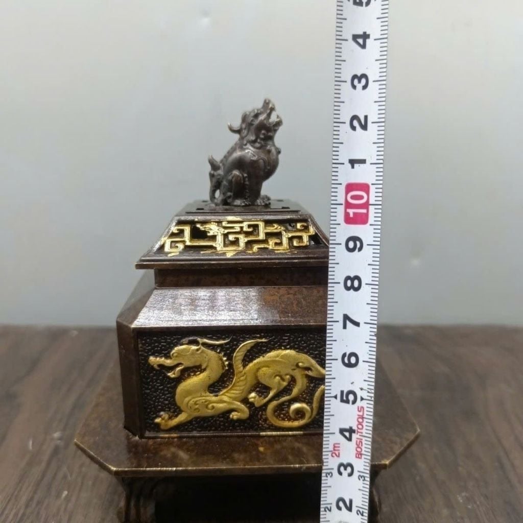  Lư Nghê Đồng Thếp Vàng Cao 12cm BKMECN-9879 