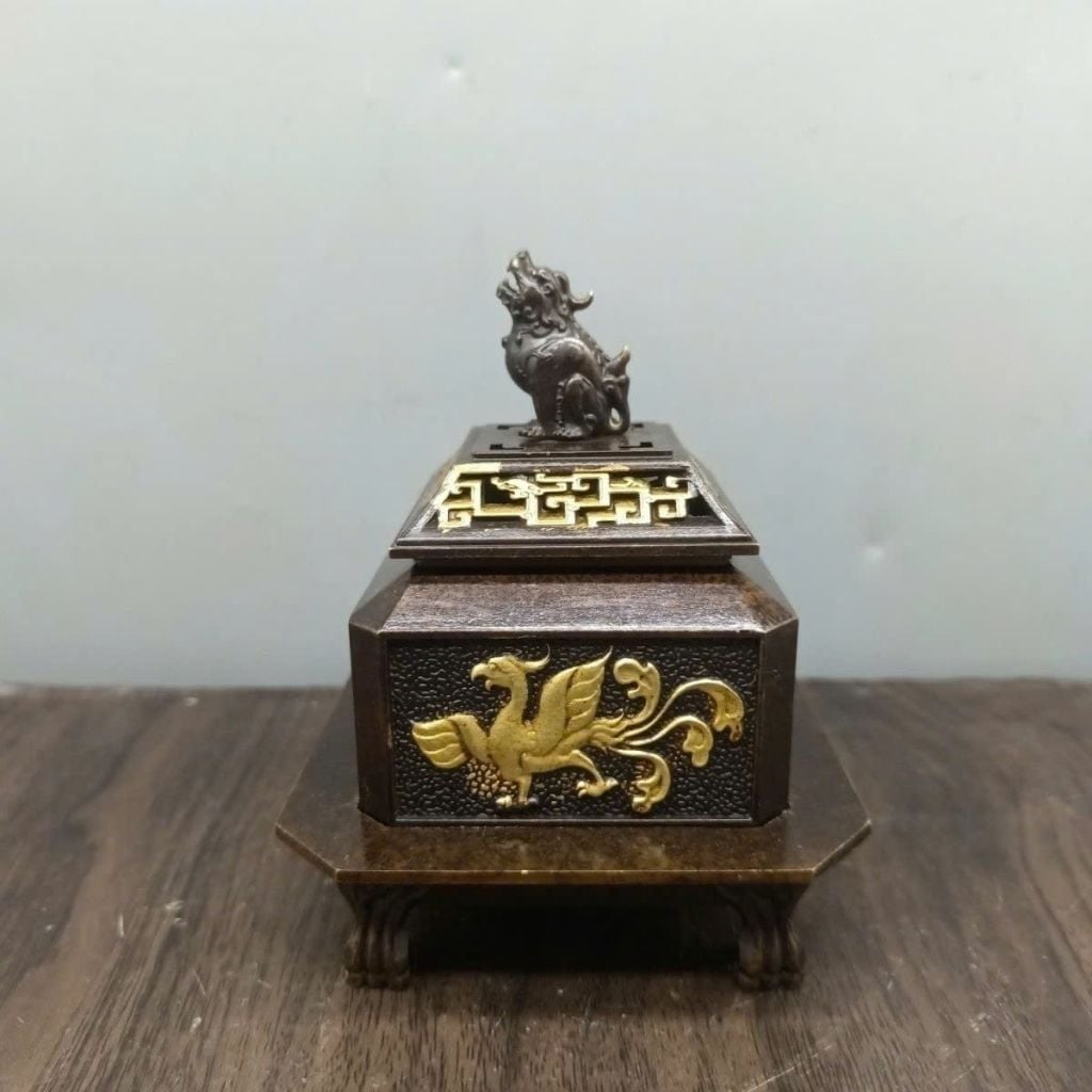  Lư Nghê Đồng Thếp Vàng Cao 12cm BKMECN-9879 