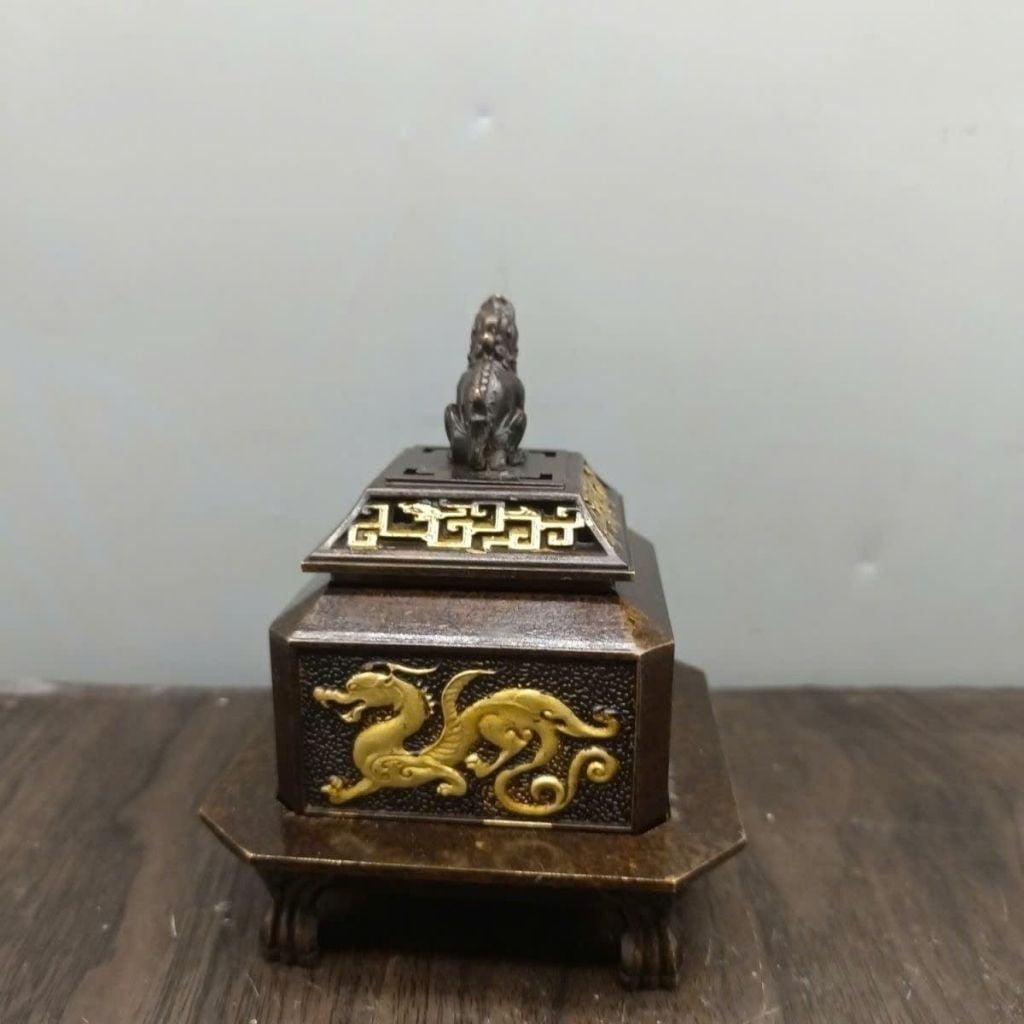  Lư Nghê Đồng Thếp Vàng Cao 12cm BKMECN-9879 