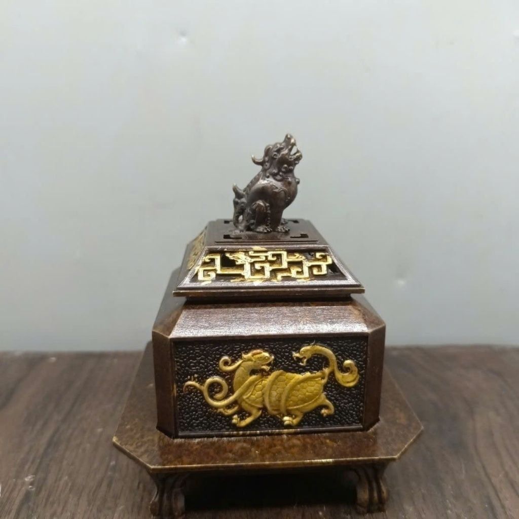  Lư Nghê Đồng Thếp Vàng Cao 12cm BKMECN-9879 