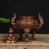  Lư Đốt Trầm Đồng Đỏ Giả Cổ Chạm Khắc Song Long BKMECN-9906 