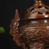  Lư Đốt Trầm Đồng Đỏ Giả Cổ Chạm Khắc Song Long BKMECN-9906 