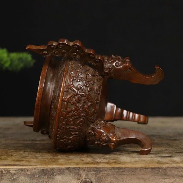  Lư Đốt Trầm Đồng Đỏ Giả Cổ Chạm Khắc Song Long BKMECN-9906 