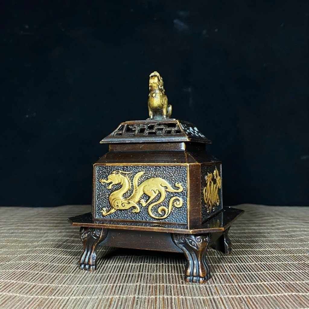  Lư Xông Trầm Đồng Vuông Linh Vật Sưu Tầm BKMECN-9923 