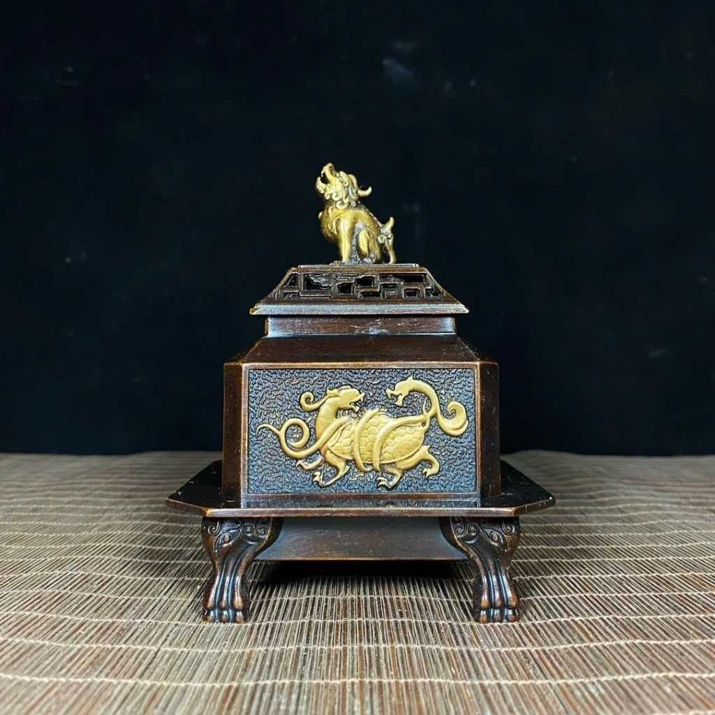 Lư Xông Trầm Đồng Vuông Linh Vật Sưu Tầm BKMECN-9923 