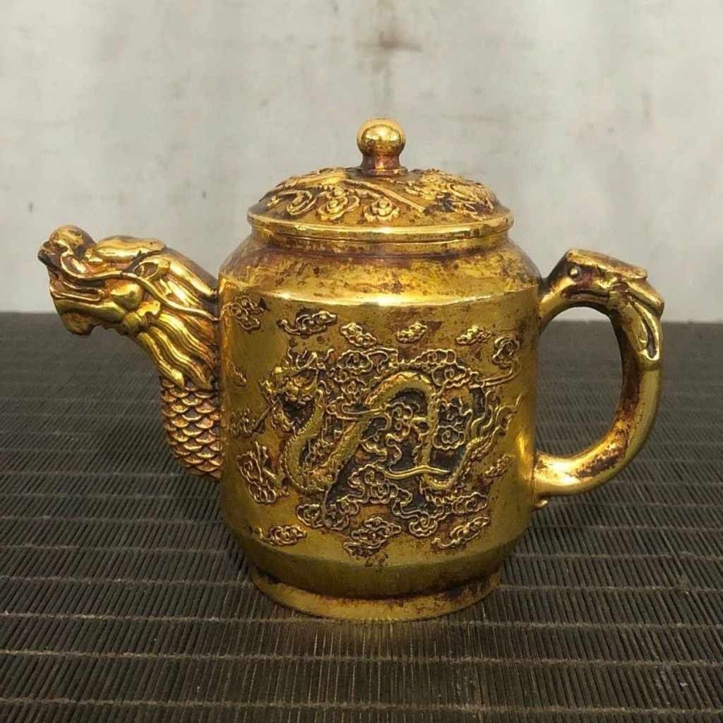  Ấm Trà Đồng Vàng Họa Tiết Rồng Sưu Tầm  BKMECN-9928 