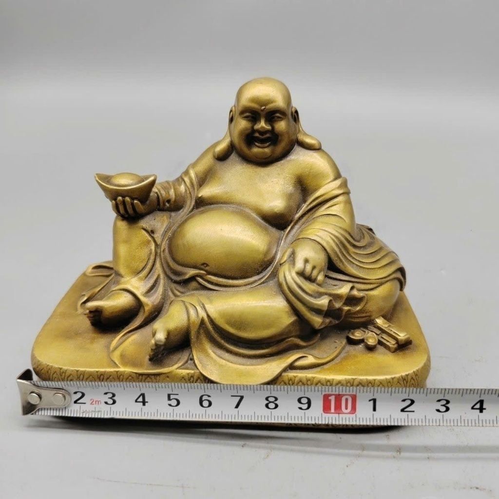  Tượng Di Lặc Đồng Vàng Cao 10cm Sưu Tầm BKMECN-9952 