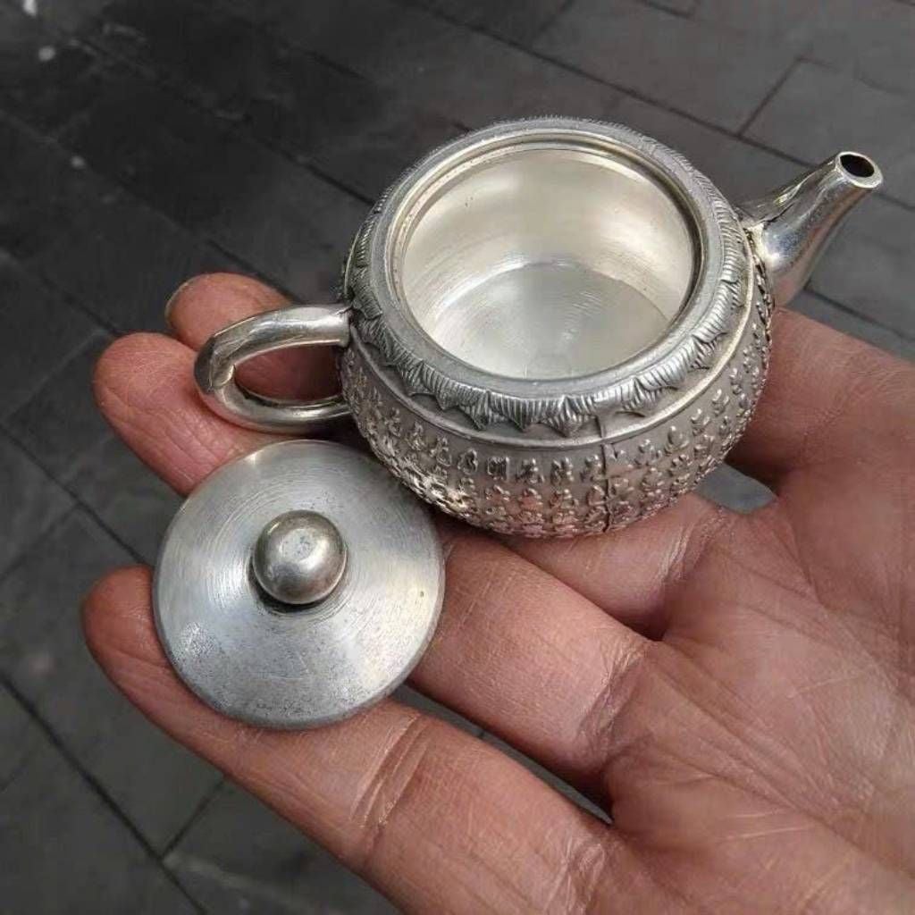  Ấm Trà Bạc Liên Hoa Khắc Chữ Sưu Tầm Đẹp BKMECN-9957 
