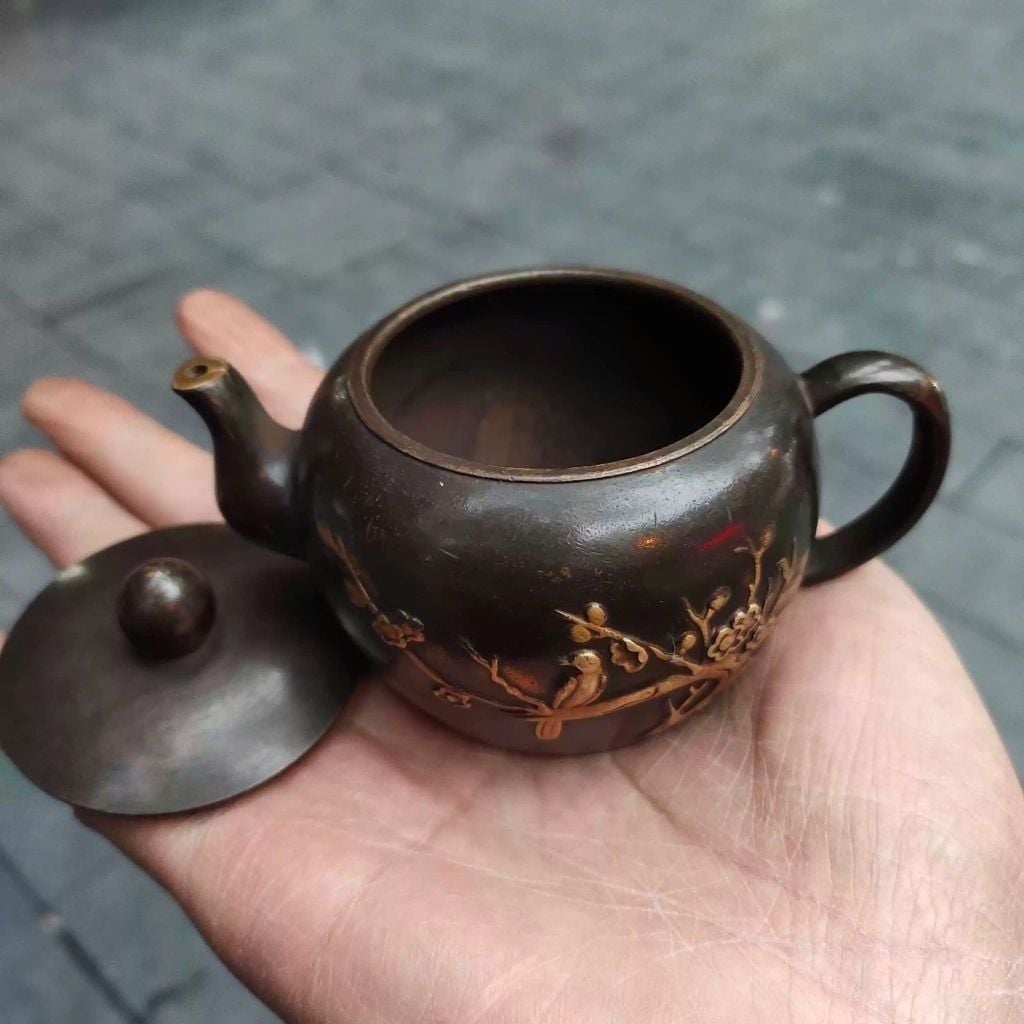  Ấm Trà Đồng Cổ Hoa Điểu Đáy Mộc Chiện BKMECN-9969 
