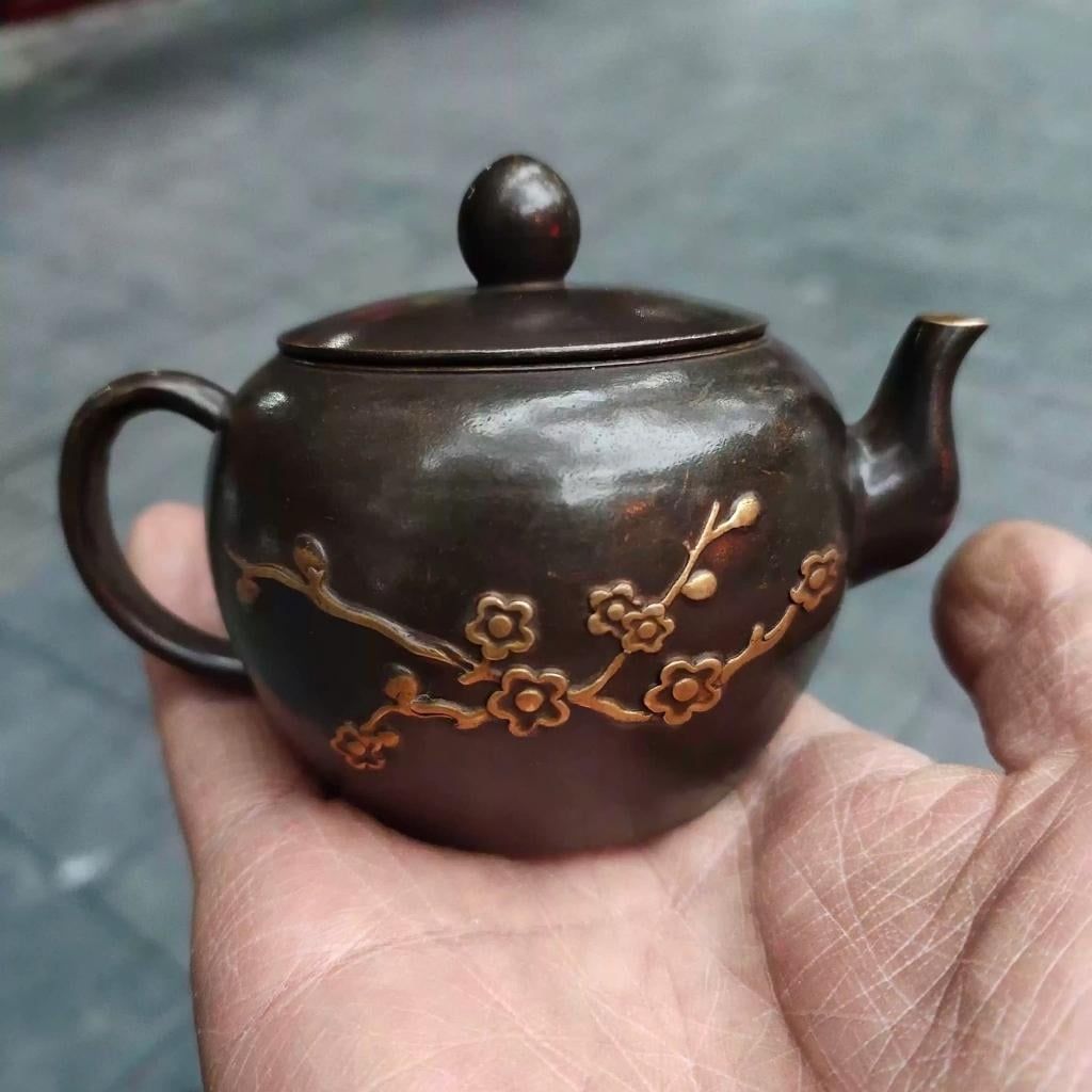  Ấm Trà Đồng Cổ Hoa Điểu Đáy Mộc Chiện BKMECN-9969 