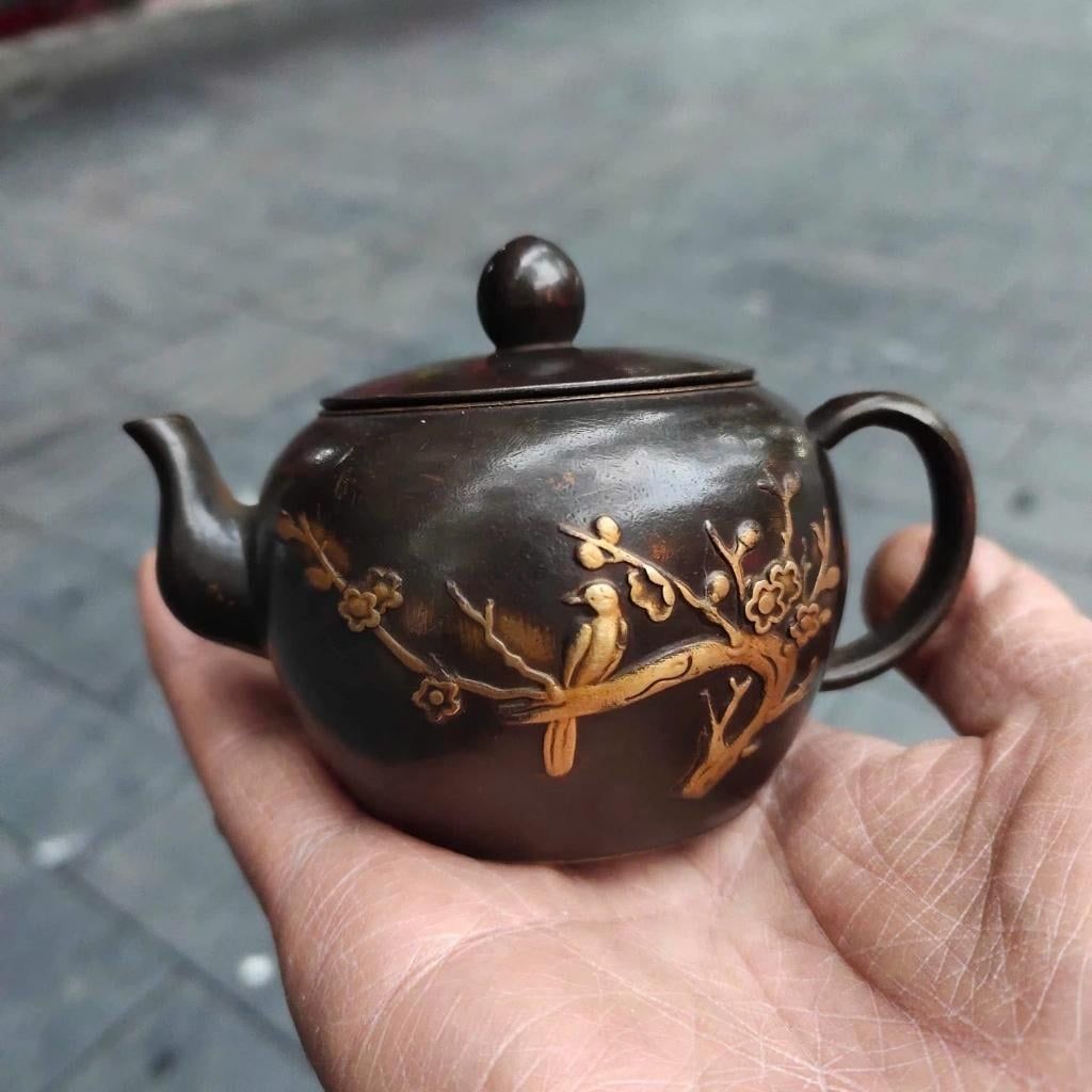  Ấm Trà Đồng Cổ Hoa Điểu Đáy Mộc Chiện BKMECN-9969 