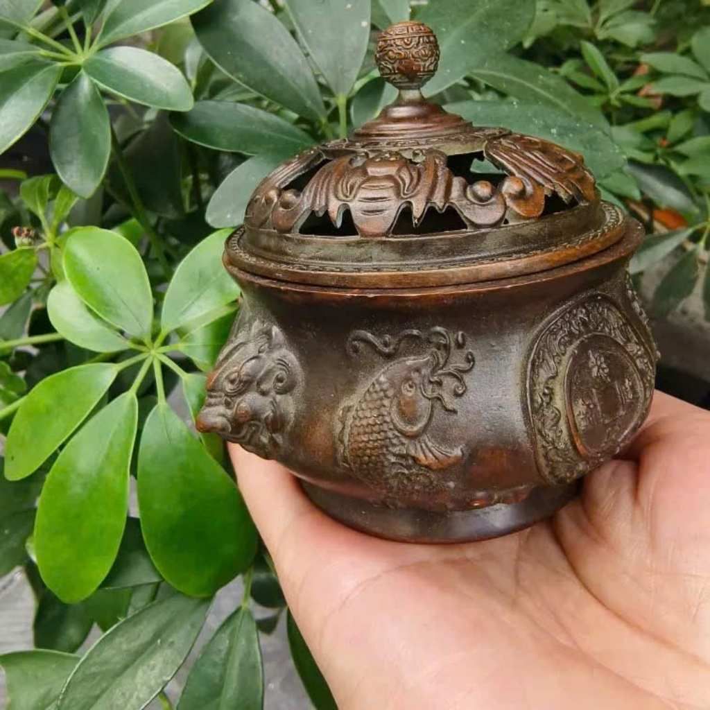  Lư Xông Trầm Đồng Chạm Tiền Cổ Sưu Tầm Đẹp BKMECN-9971 