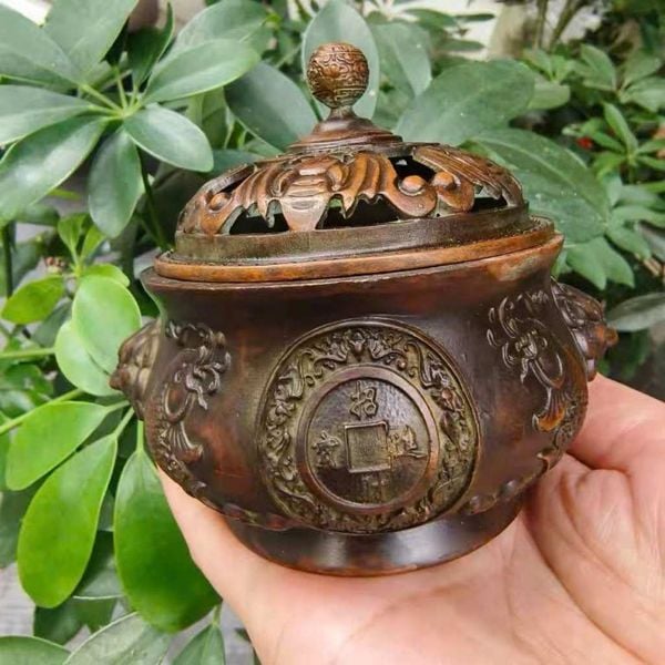  Lư Xông Trầm Đồng Chạm Tiền Cổ Sưu Tầm Đẹp BKMECN-9971 