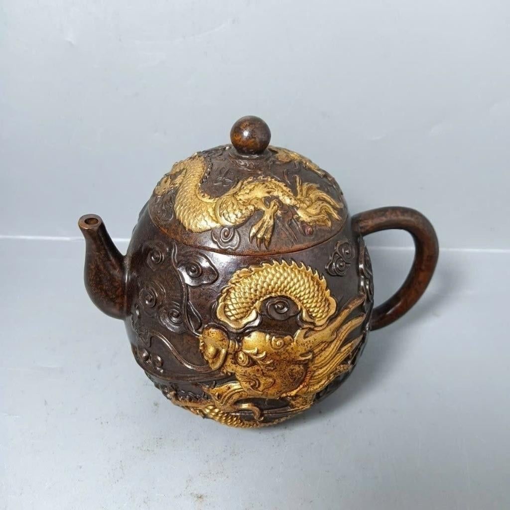  Ấm Đồng Chạm Nổi Song Long Sưu Tầm Cổ Điển BKMECN-9980 