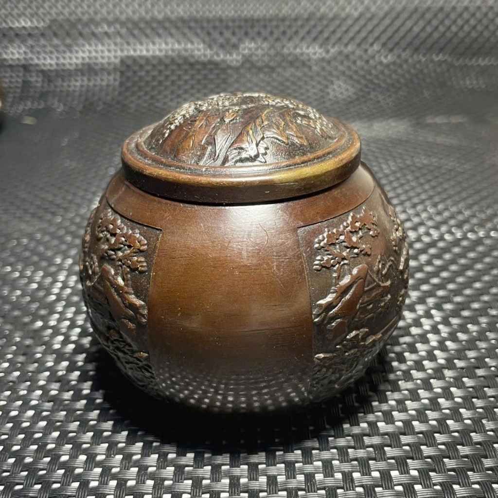  Hũ Đồng Cổ Khắc Nổi Sơn Thủy Đáy Chiện BKMECN-9984 