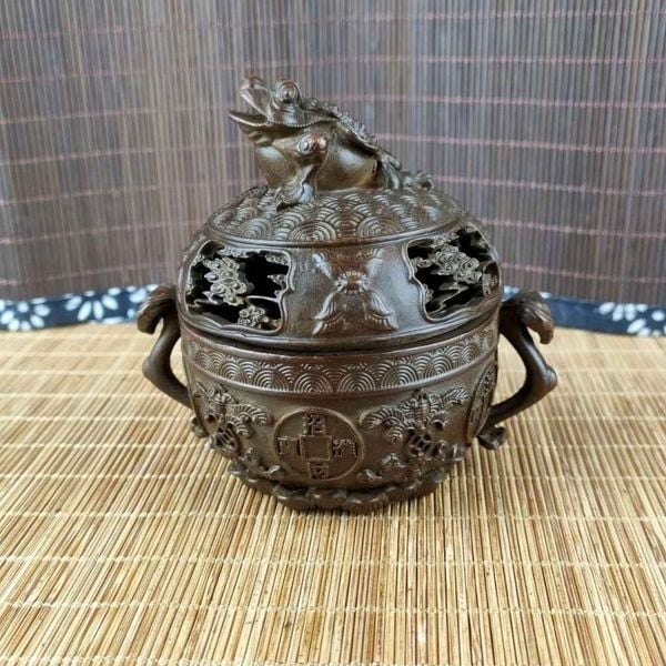  Lư Đốt Trầm Thiềm Thừ Đồng Giả Cổ Sưu Tầm BKMECN-9985 
