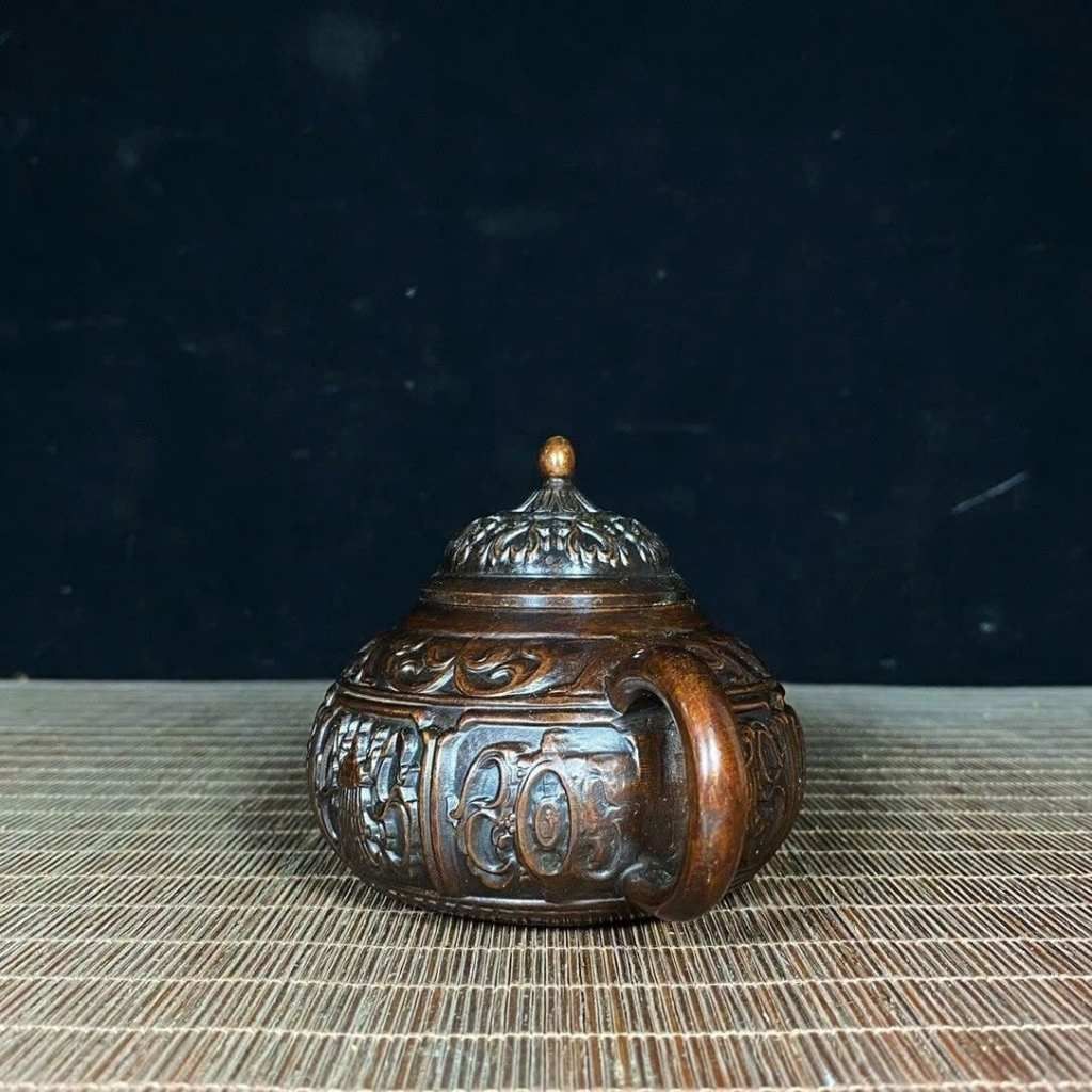  Ấm Trà Đồng Đỏ Chạm Nổi Triện Cổ Sưu Tầm BKMECN-9988 