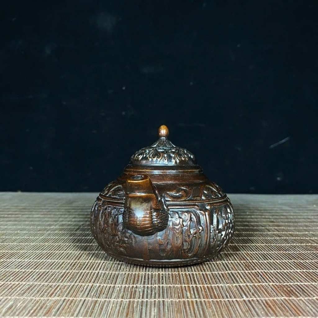  Ấm Trà Đồng Đỏ Chạm Nổi Triện Cổ Sưu Tầm BKMECN-9988 