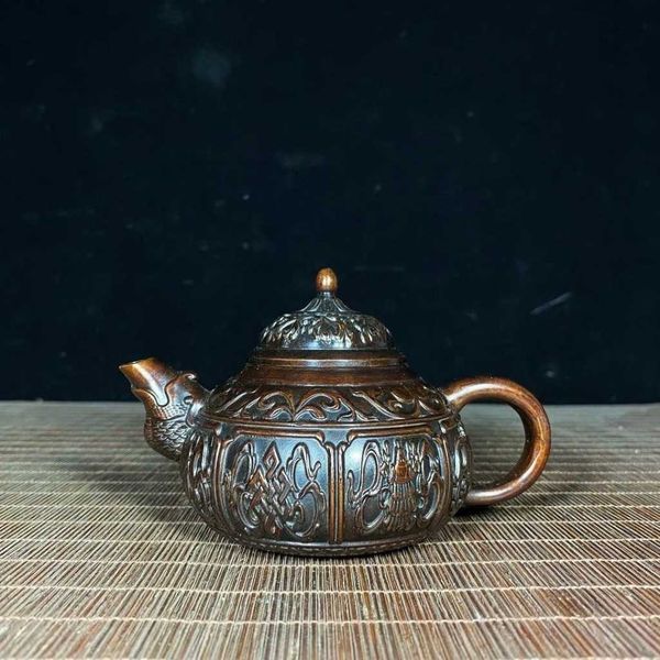  Ấm Trà Đồng Đỏ Chạm Nổi Triện Cổ Sưu Tầm BKMECN-9988 