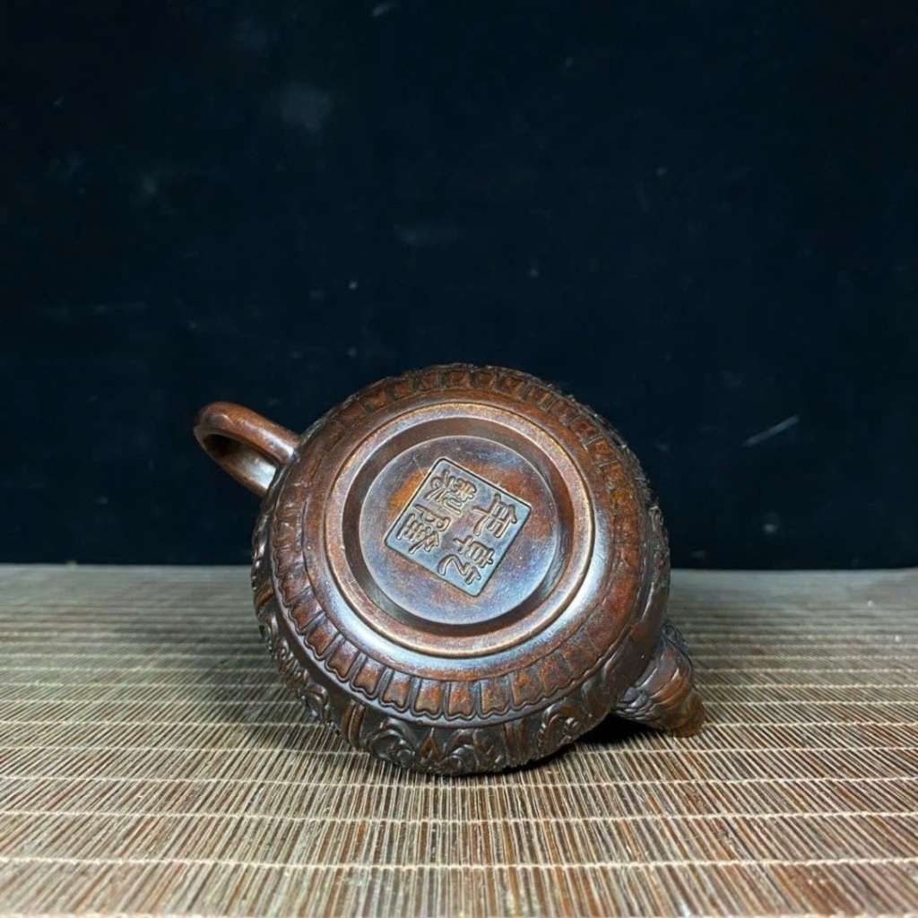  Ấm Trà Đồng Đỏ Chạm Nổi Triện Cổ Sưu Tầm BKMECN-9988 