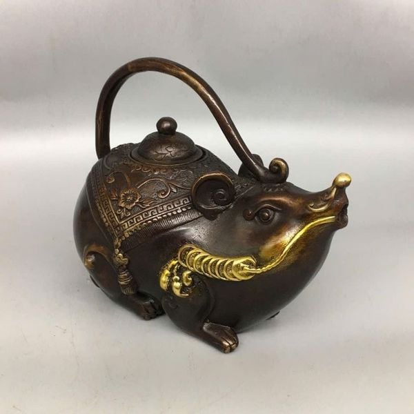  Ấm Trà Đồng Đỏ Hình Chuột Chiêu Tài Sưu Tầm BKMECN-9989 