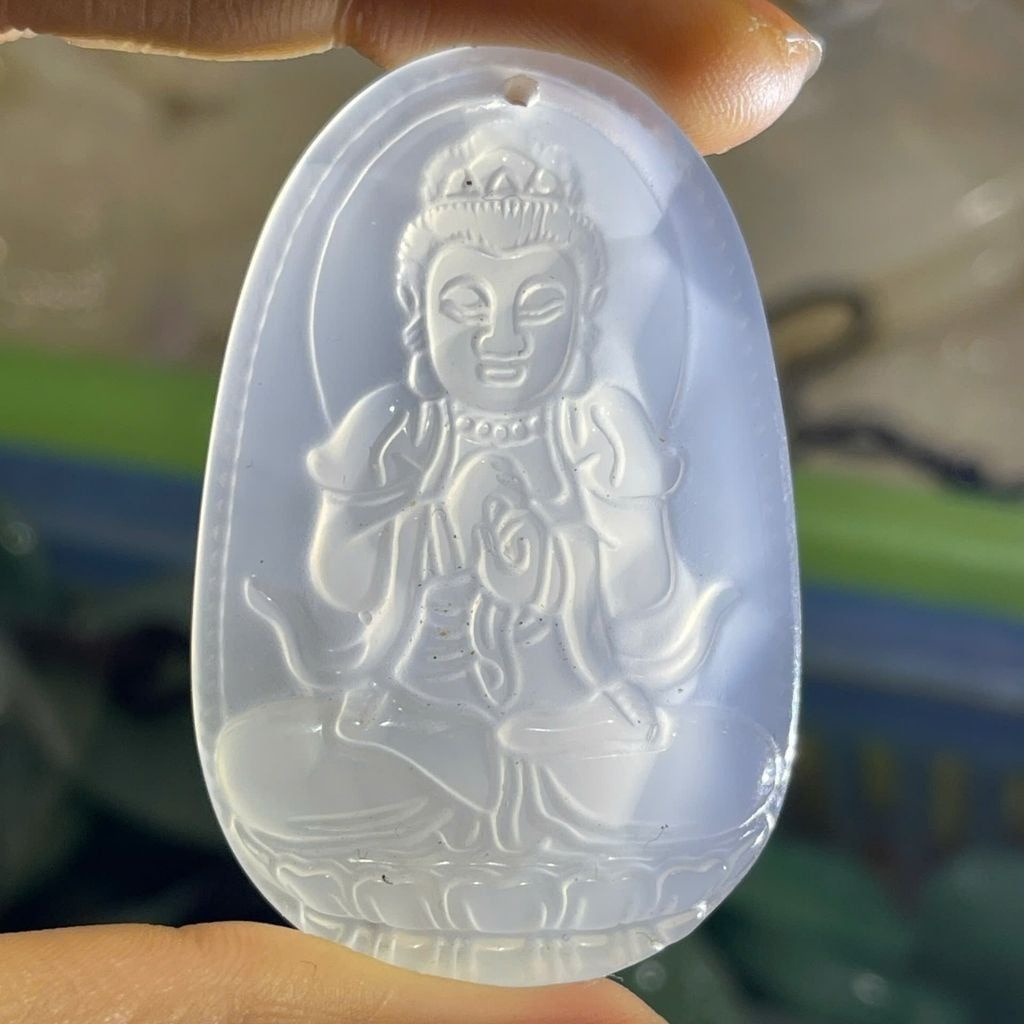  Mặt dây chuyền Phật Bản Mệnh Ngọc Mã Não Trắng BKSTCN-9281 