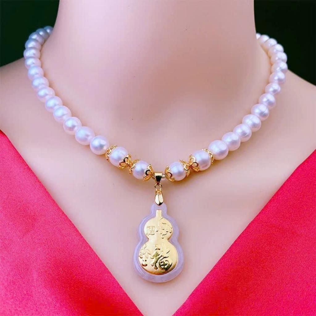  Vòng cổ ngọc trai 9 ly mix vàng non BKSTCN-9308 