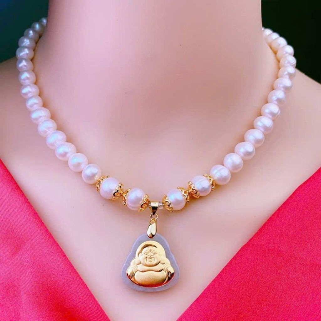  Vòng cổ ngọc trai 9 ly mix vàng non BKSTCN-9308 