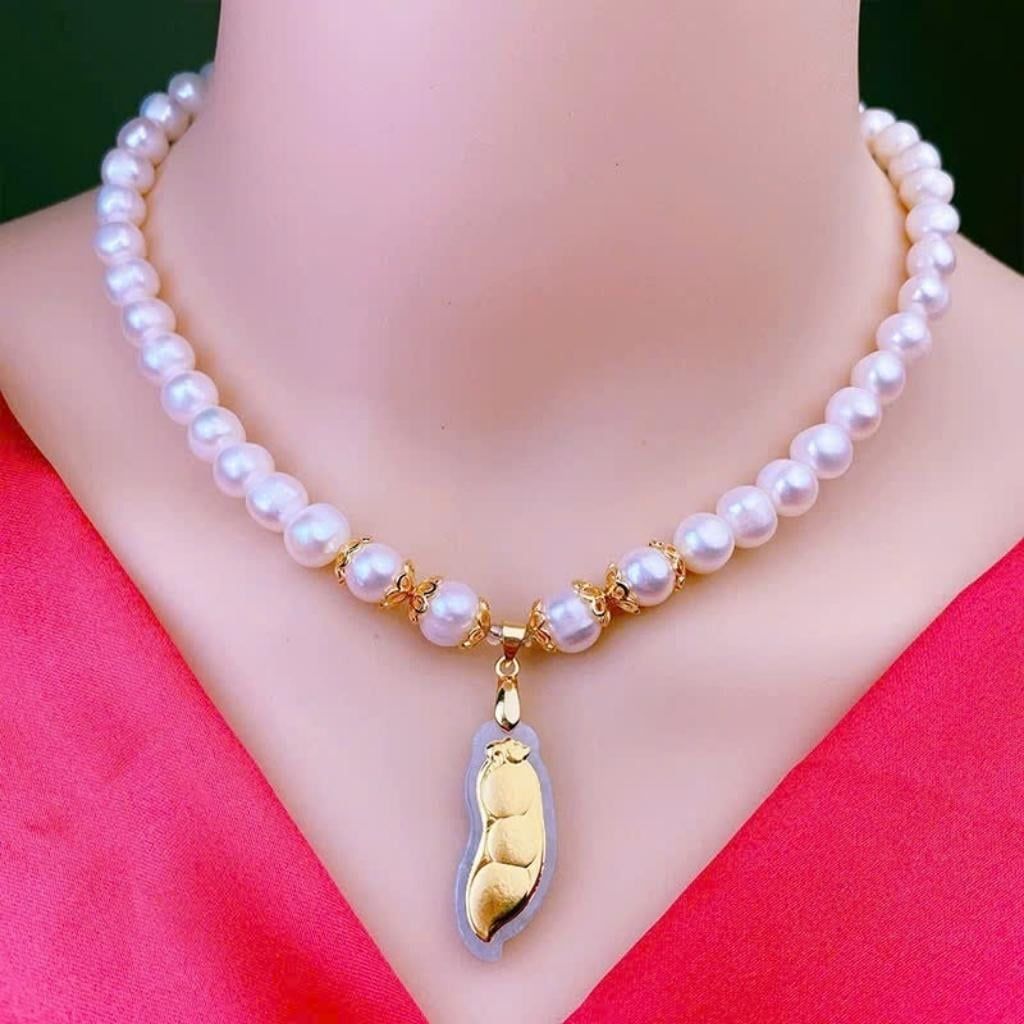  Vòng cổ ngọc trai 9 ly mix vàng non BKSTCN-9308 