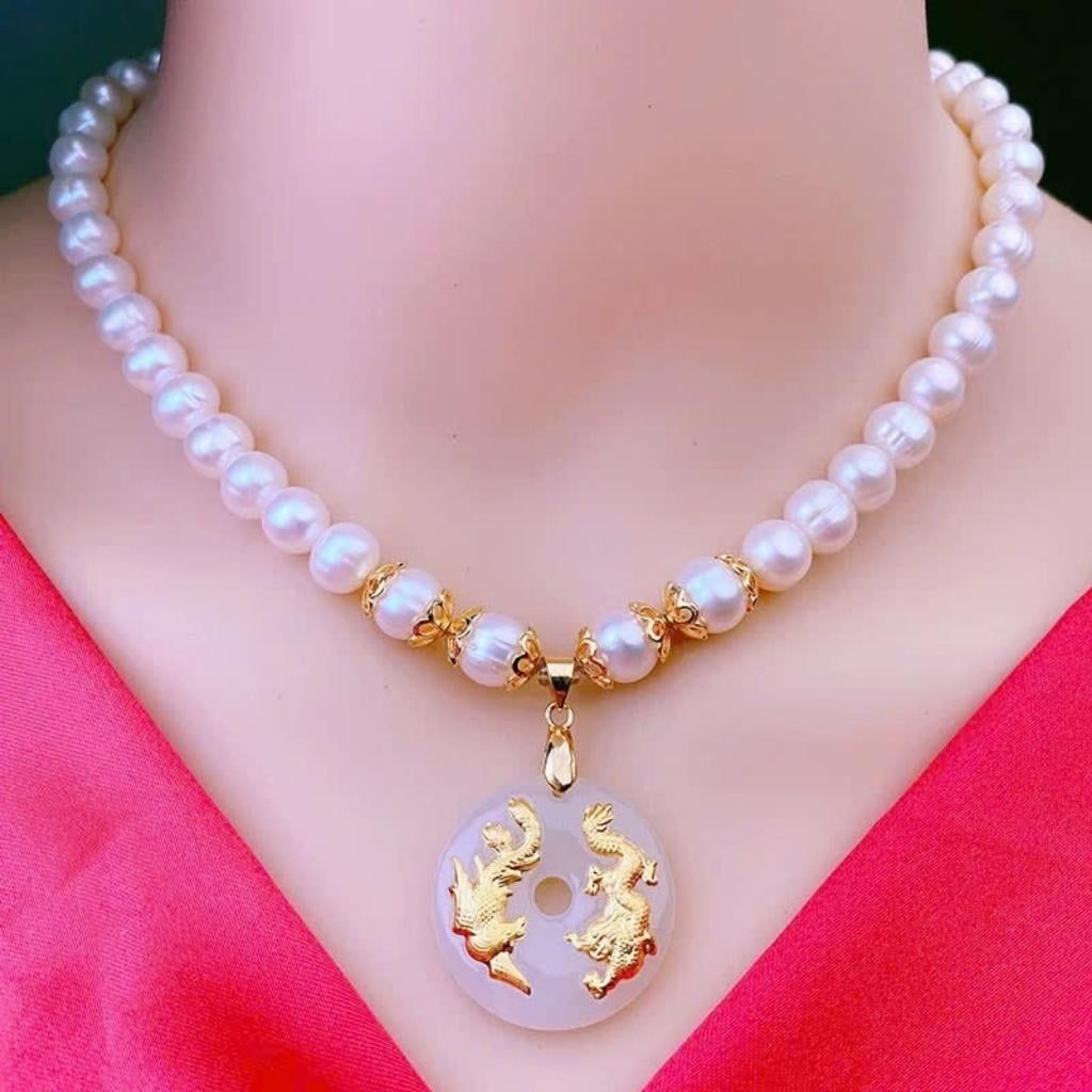  Vòng cổ ngọc trai 9 ly mix vàng non BKSTCN-9308 