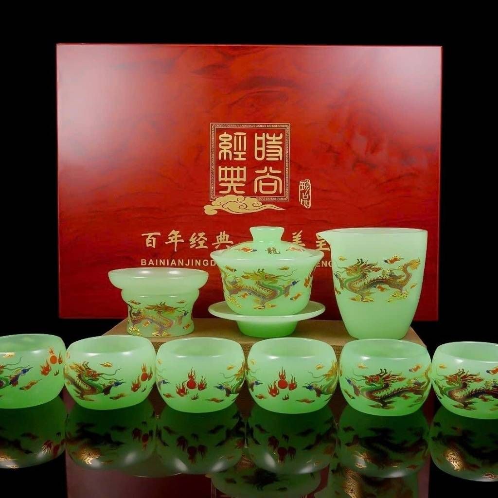  Bộ Ấm Chén Bạch Ngọc Rồng Vàng Cao Cấp BKSTCN-9462 